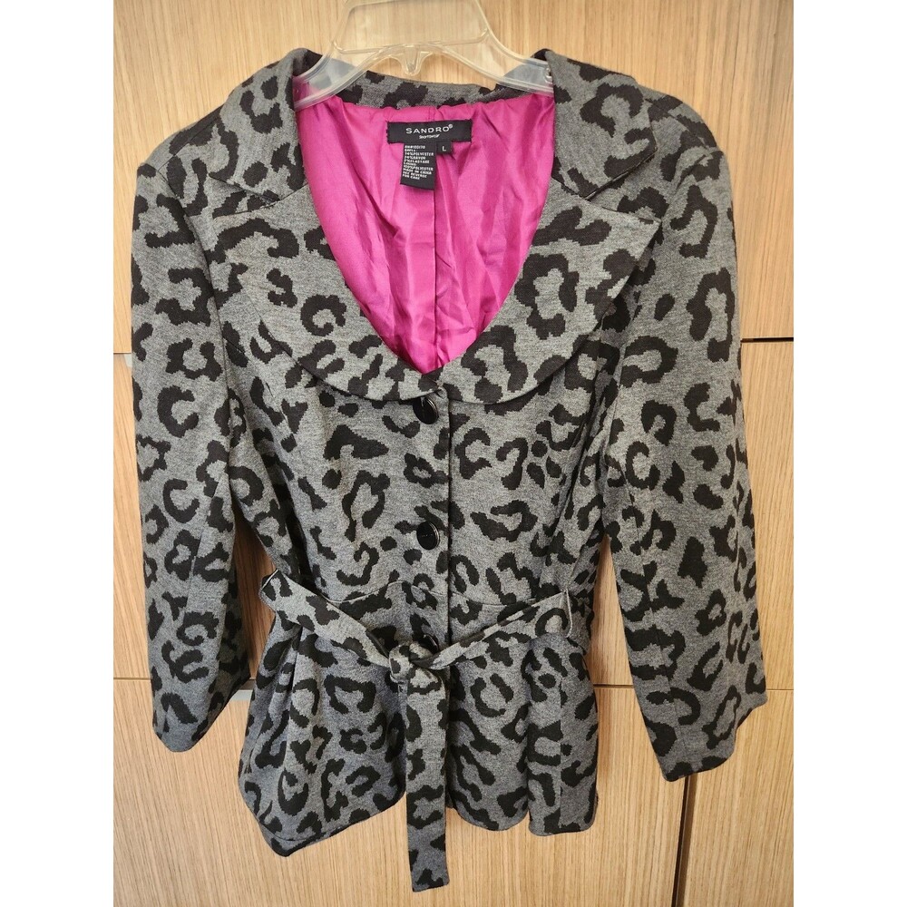 Sandro Sportswear Blazer w/ Gray & Black Leopard-Print & Pink Lining Size L